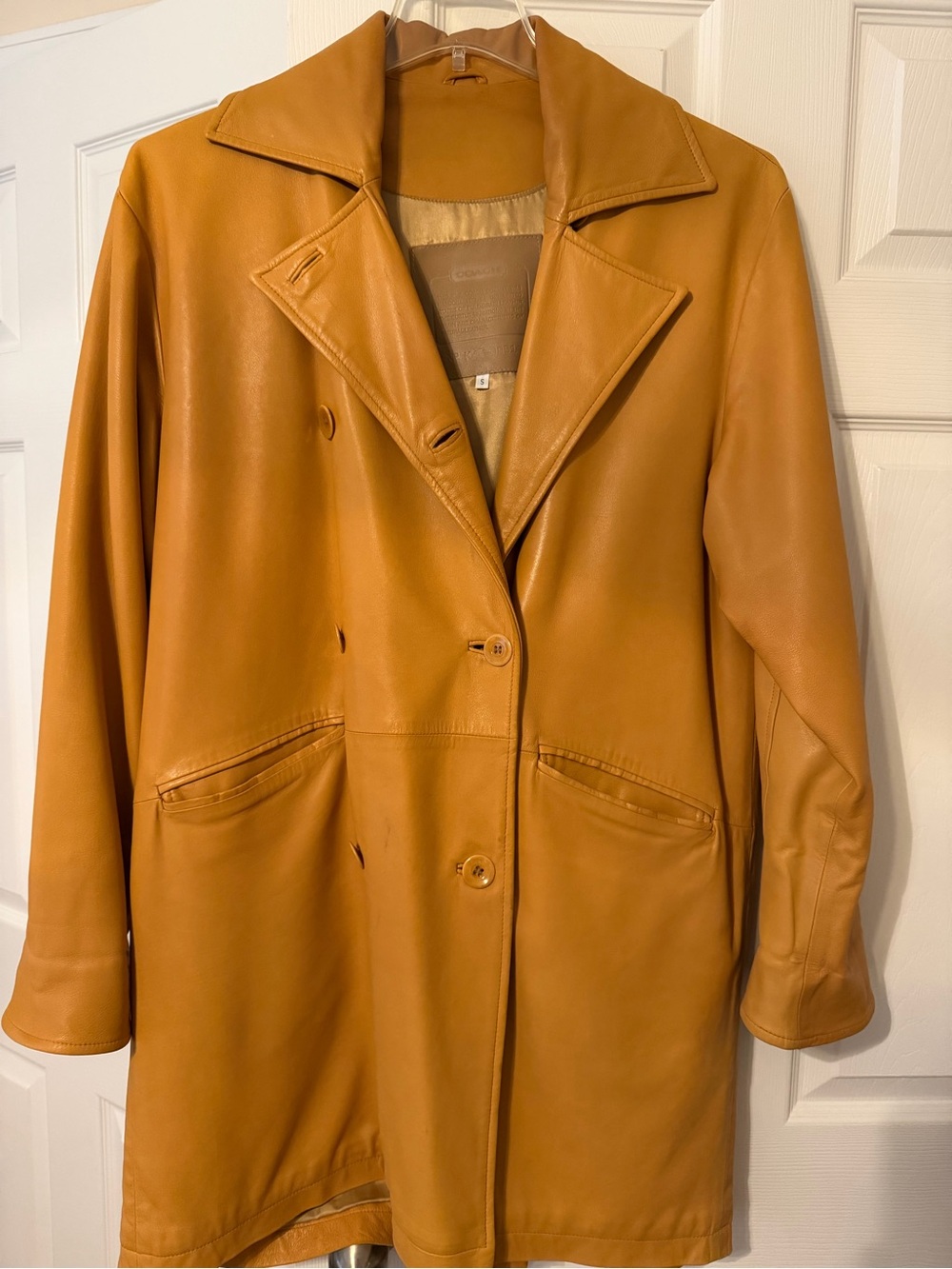 Coach Women's Caramel Leather Trench Coat